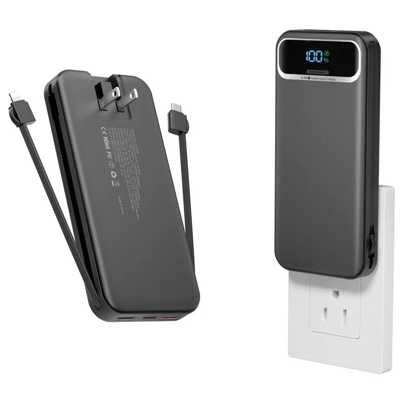 Powerbank mit integriertem Akkuladegerät und LCD-Bildschirm Skanto