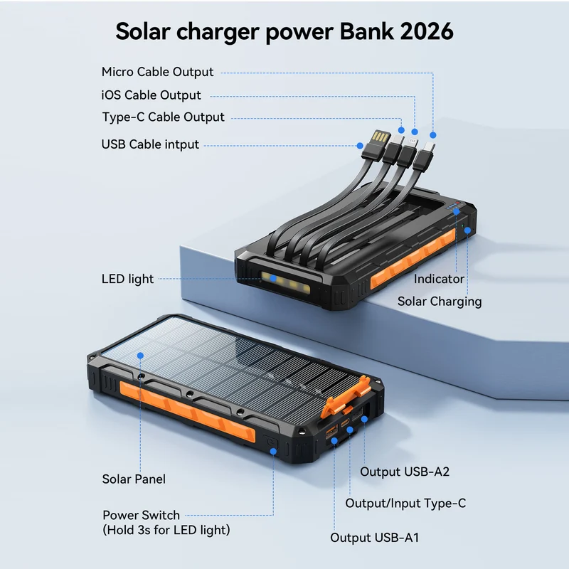 Multifunktionale Solar-Powerbank mit Schnellladefunktion Skanto