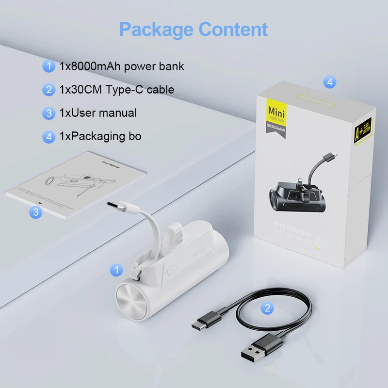 Mini-Powerbank mit integriertem Ladekabel Skanto