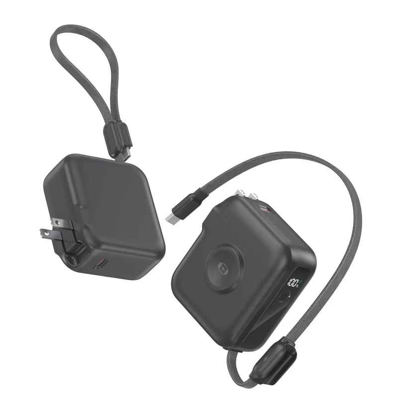 Kompaktes Ladegerät mit integriertem USB-C-Kabel und Digitalanzeige Skanto