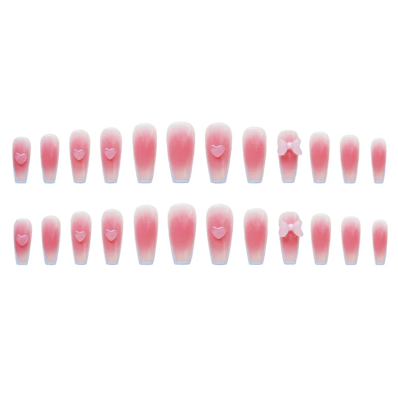Elegante Ombre Press-On Nagel Set mit Schleifenakzenten