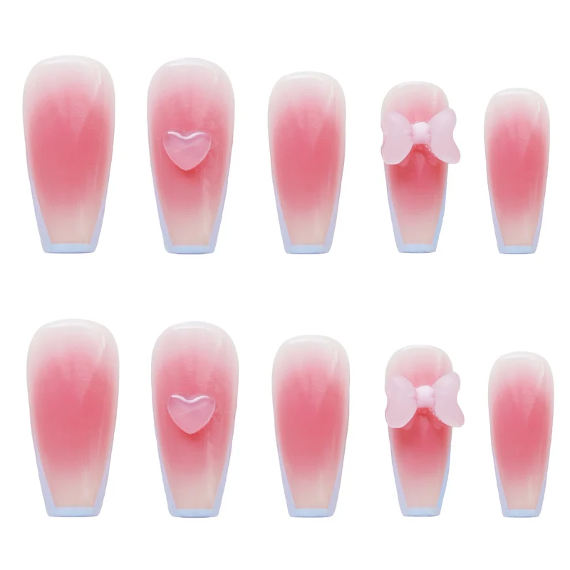 Elegante Ombre Press-On Nagel Set mit Schleifenakzenten