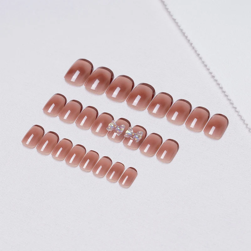 Elegante Lange Französische Spitze Presse-auf-Nagel Set