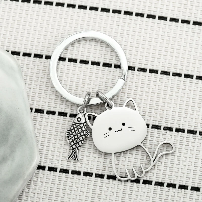 Niedliche Katze und Fisch Charm Schlüsselanhänger Brehn