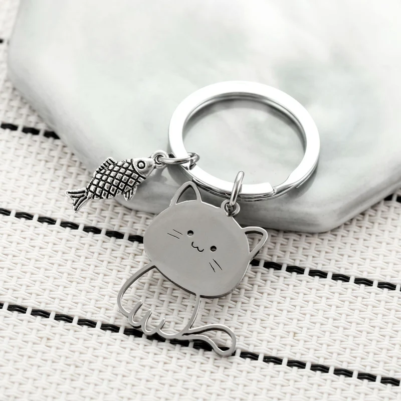 Niedliche Katze und Fisch Charm Schlüsselanhänger Brehn