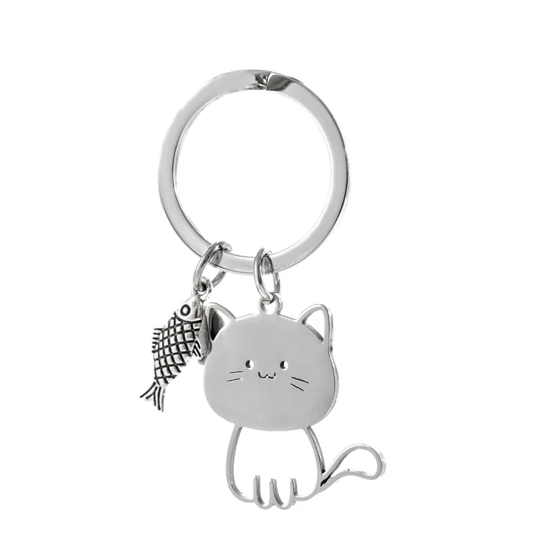 Niedliche Katze und Fisch Charm Schlüsselanhänger Brehn