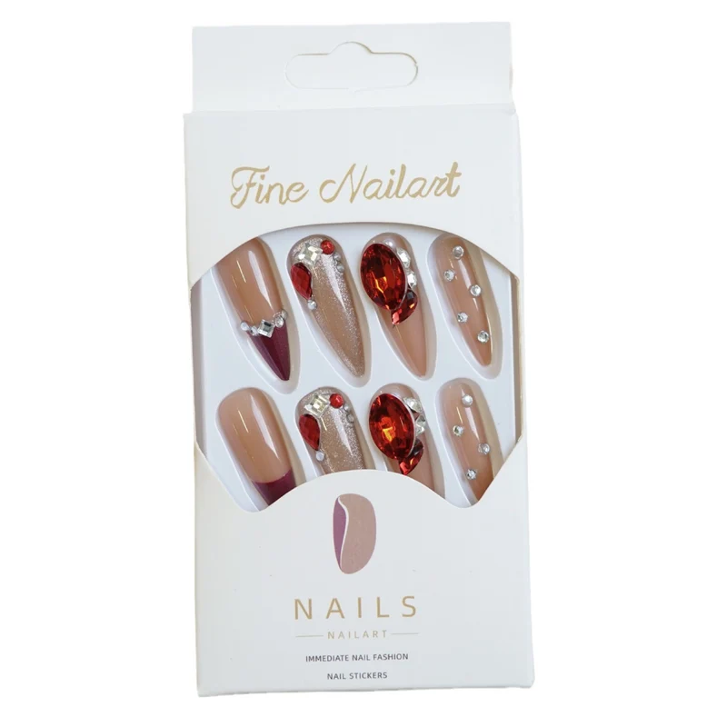 Dekoratives Stiletto Press-On Nagelset mit Strassakzenten
