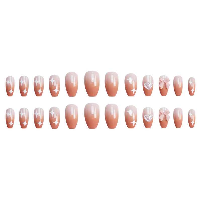 Dekorativer Press-On-Nagelset mit Strass- und Schleifenakzenten