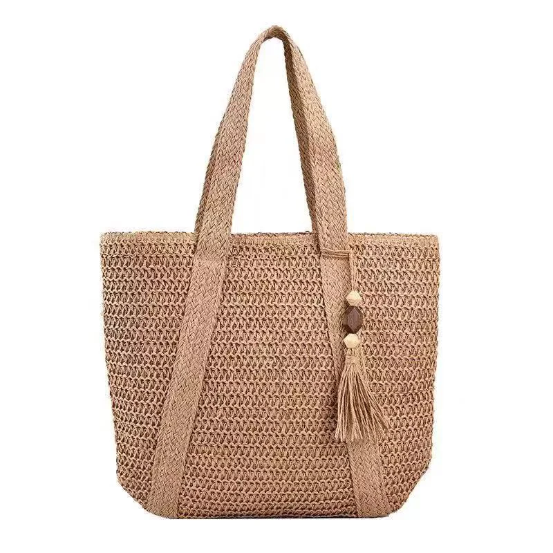 Natur gewebte Handtasche mit dekorativem Quastendetail Skanto
