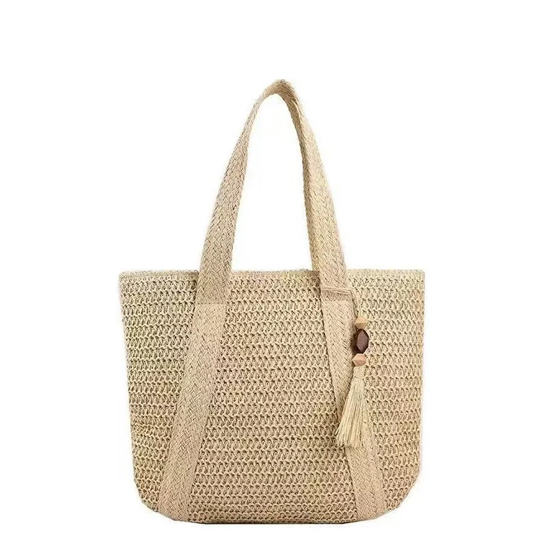 Natur gewebte Handtasche mit dekorativem Quastendetail Skanto