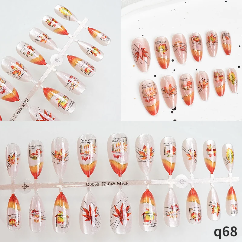 Künstlerisches Press-On-Nägel-Set mit Herbst-Ahorn-Designs