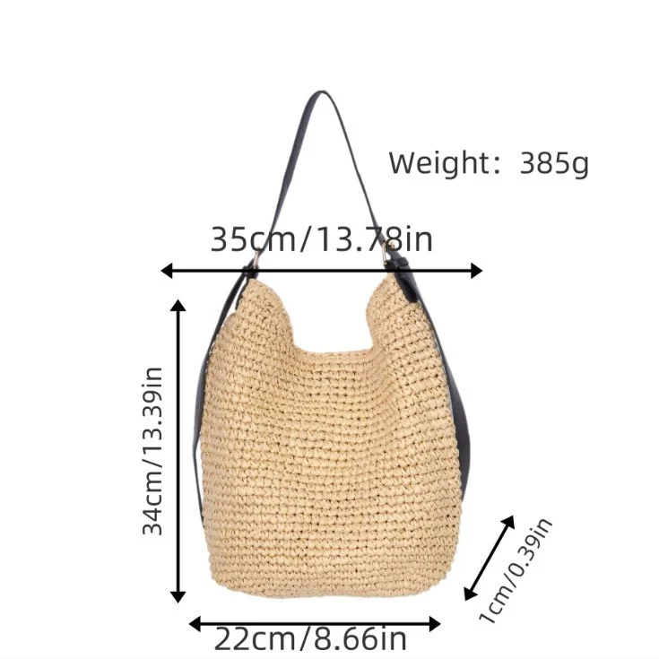 Trendige Umhängetasche mit Naturgeflecht und Lederdetails Skanto