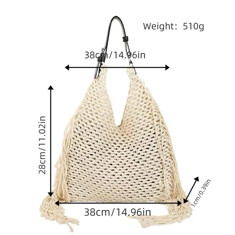 Strukturierte Strandtasche mit Fransen-Details Skanto
