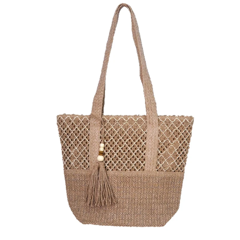 Strandtasche mit Netzstruktur und Fransen-Details Skanto