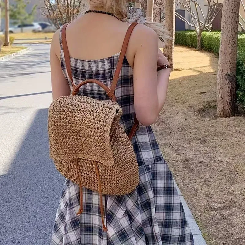Rucksack mit gehäkeltem Design und stabilen Lederriemen Skanto