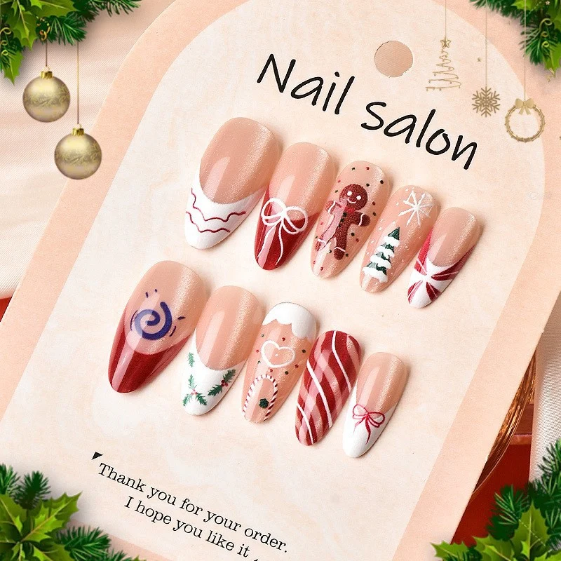 Weihnachtskunstnagelset mit festlichen Lebkuchen- und Weihnachtsbaum-Motiven Brehn