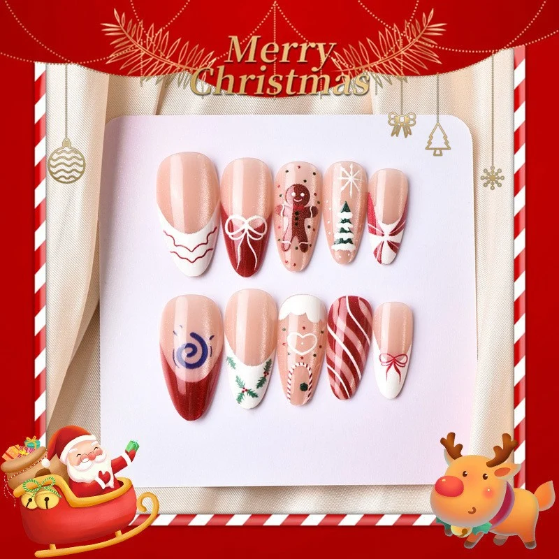 Weihnachtskunstnagelset mit festlichen Lebkuchen- und Weihnachtsbaum-Motiven Brehn