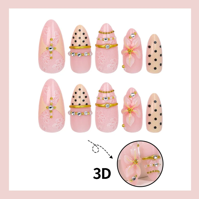 Kunstnagelset mit zarten Blumenmustern und eleganten Akzenten Brehn