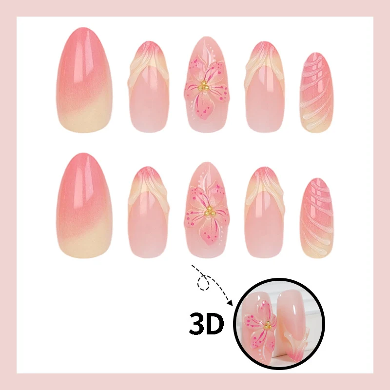 Kunstnagelset mit zarten Blumendesigns und modernen Ombre-Effekten Brehn