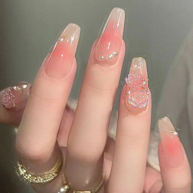 Künstlerisches Floral Press-On Nagelkunst Set