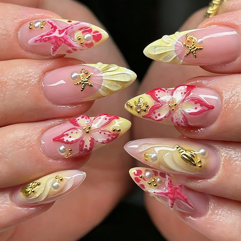 Kunstnagelset mit tropischen Motiven Brehn
