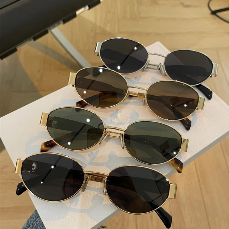 Elegante ovale Damen-Sonnenbrille mit goldfarbenem Rahmen Skanto
