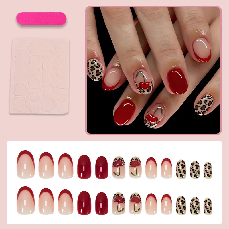 Kunstnagelset mit trendigen Leopard- und Kirschmotiven Brehn