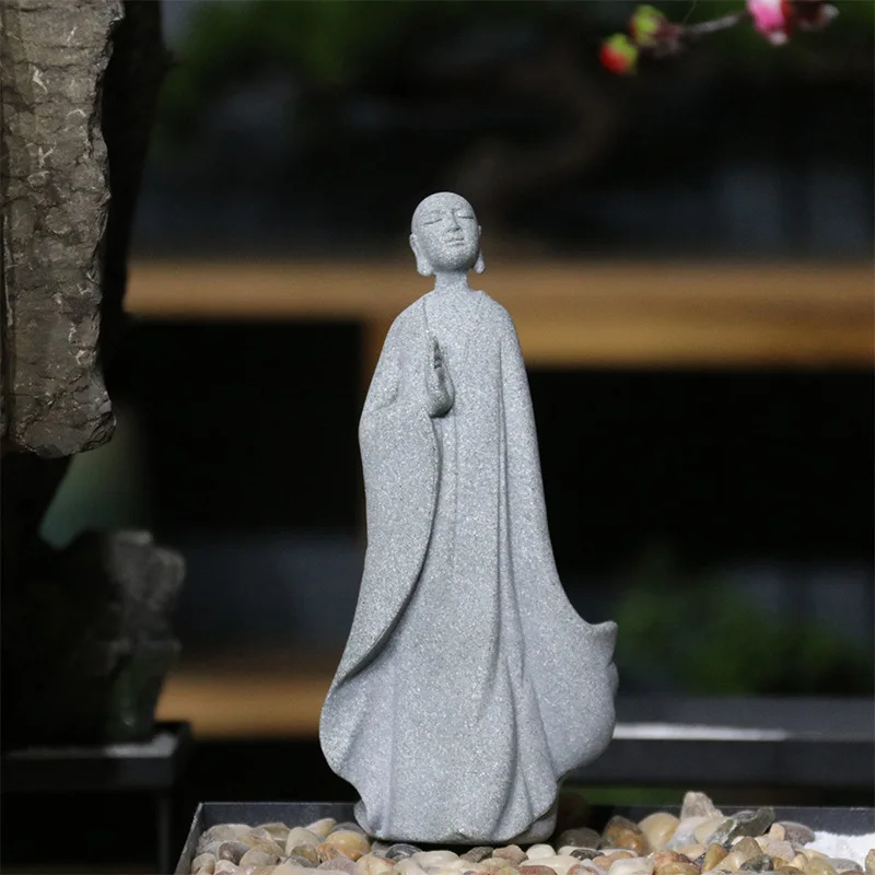 Skanto Skanto | Kleine Buddha Stein Statue Buddhistischer Mönch Tibetischer Buddhismus Figuren Zen Garten Ornament Meditation Home Aquarium Dekoration