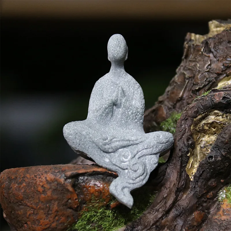 Skanto Skanto | Kleine Buddha Stein Statue Buddhistischer Mönch Tibetischer Buddhismus Figuren Zen Garten Ornament Meditation Home Aquarium Dekoration