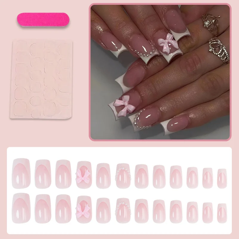 Kunstnagelset mit romantischen Schleifen und eleganten Akzenten Brehn
