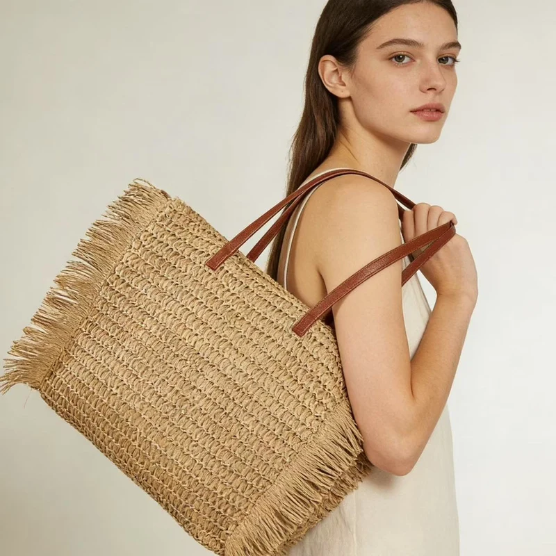 Elegante Raffia-Henkeltasche Skanto