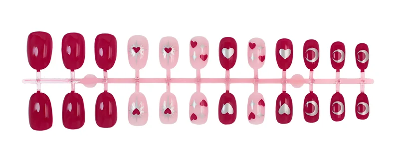 Kunstnagelset mit romantischen Herz- und Sternenmotiven Brehn