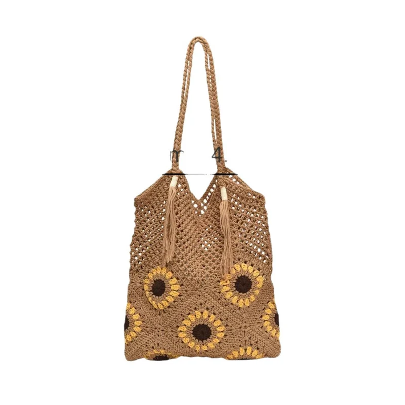 Große und flexible Tasche aus Naturmaterial mit Blumenmuster Skanto