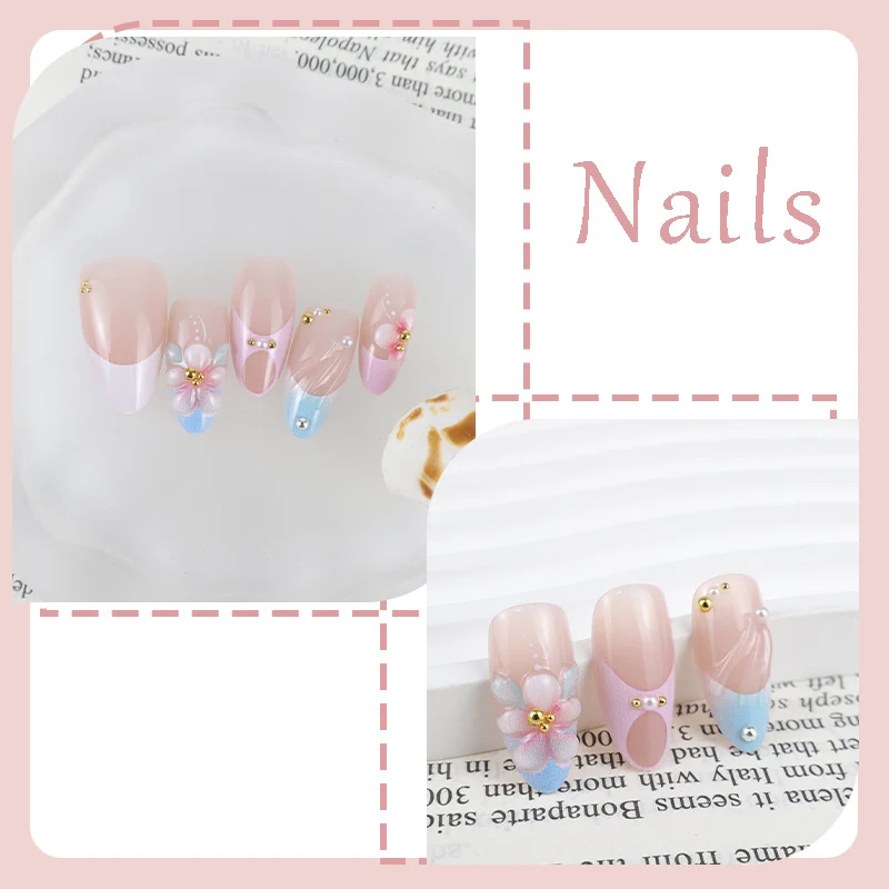 Kunstnagelset mit romantischen Blütenmotiven und eleganten Akzenten Brehn