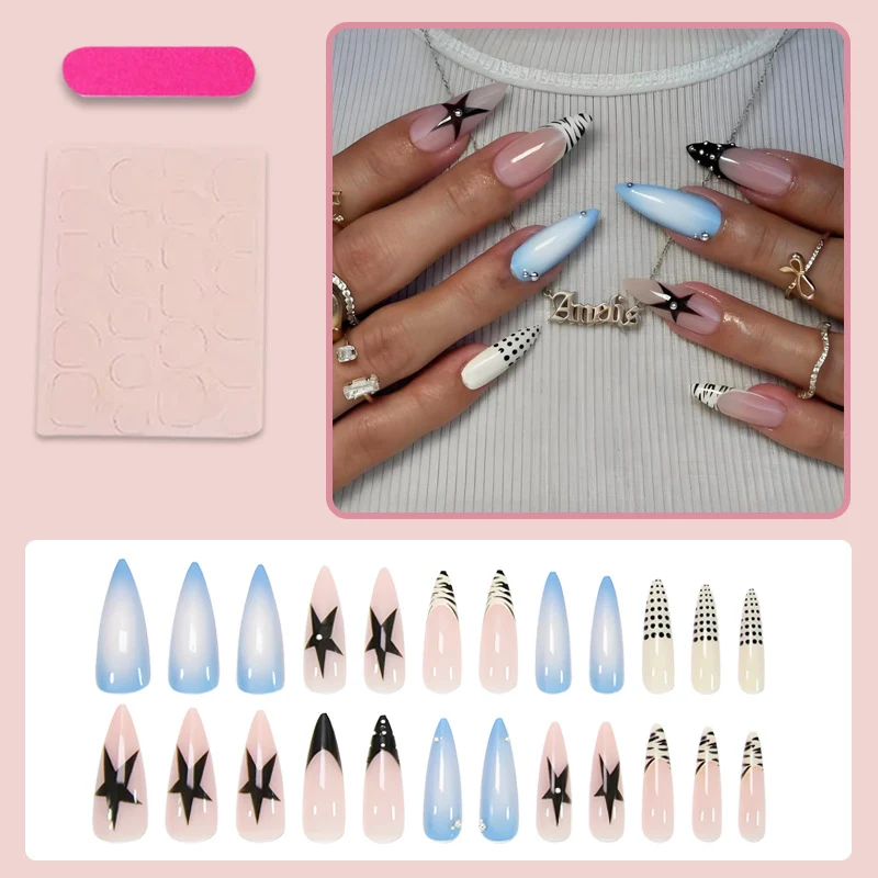 Kunstnagelset mit stylischen geometrischen Designs und glamourösen Akzenten Brehn