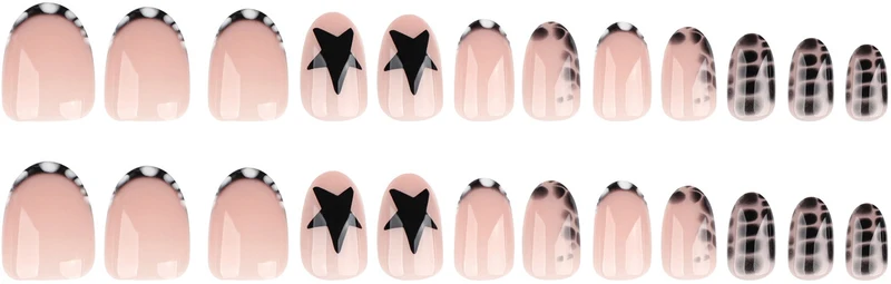 Kunstnagelset mit stilvollen Sternen- und geometrischen Mustern Brehn