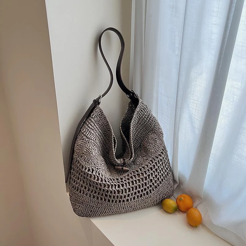 Großer Makramee-Shopper mit stilvollem Lederdetail Skanto