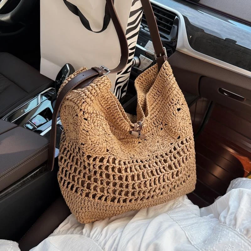 Großer Makramee-Shopper mit stilvollem Lederdetail Skanto