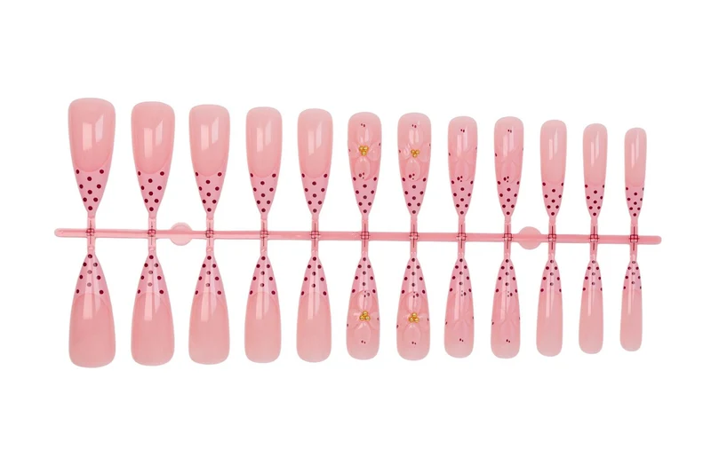 Kunstnagelset mit romantischen Blumen- und Punktemotiven Brehn