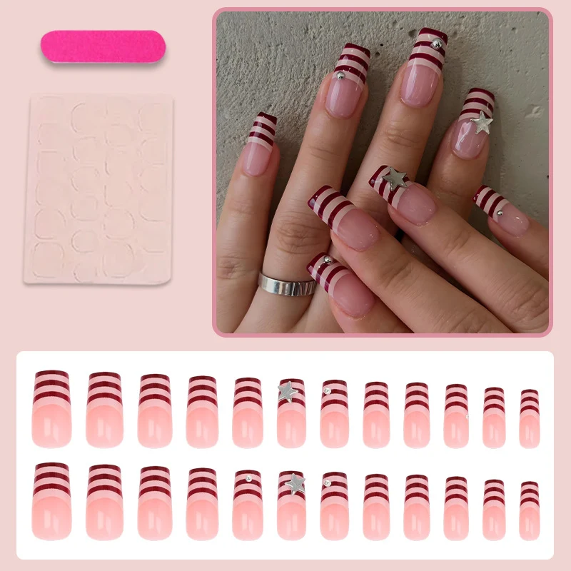 Kunstnagelset mit modernem Streifen-Design und funkelnden Sternen Brehn