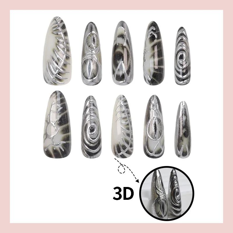 Kunstnagelset mit modernem Spiralmuster und glänzenden Akzenten Brehn
