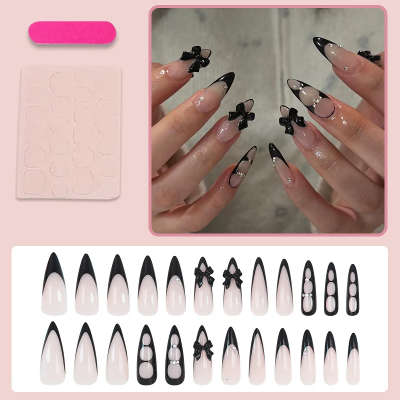 Kunstnagelset mit schimmernden Akzenten und eleganten Schleifen Brehn