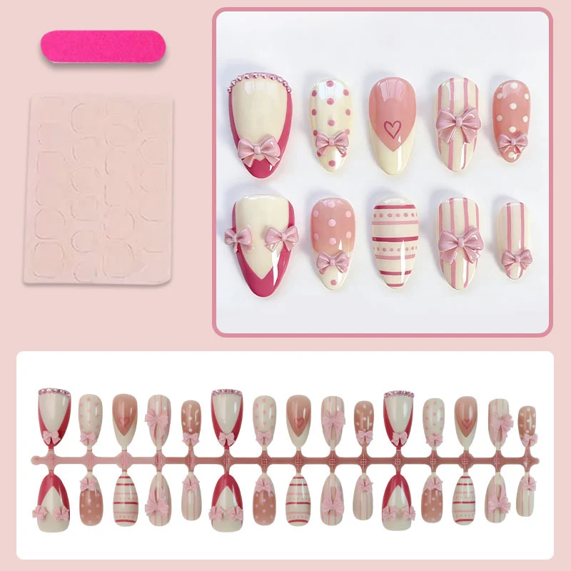 Kunstnagelset mit romantischen Schleifen- und Herzmotiven Brehn