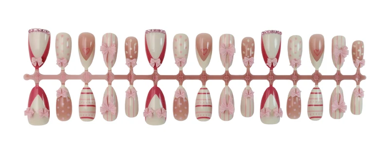 Kunstnagelset mit romantischen Schleifen- und Herzmotiven Brehn