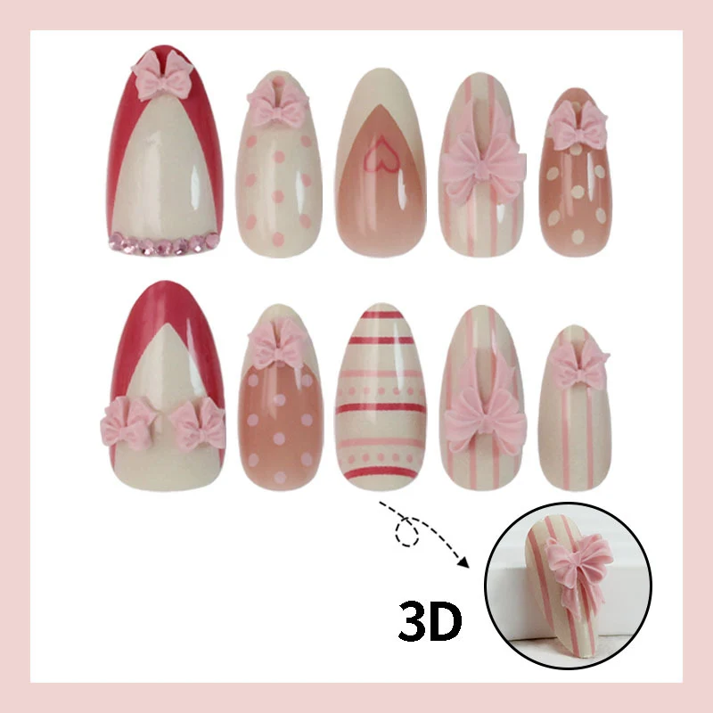 Kunstnagelset mit romantischen Schleifen- und Herzenmotiven Brehn