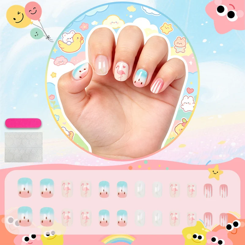 Kunstnagelset mit verspielten Flamingo- und Streifenmotiven Brehn