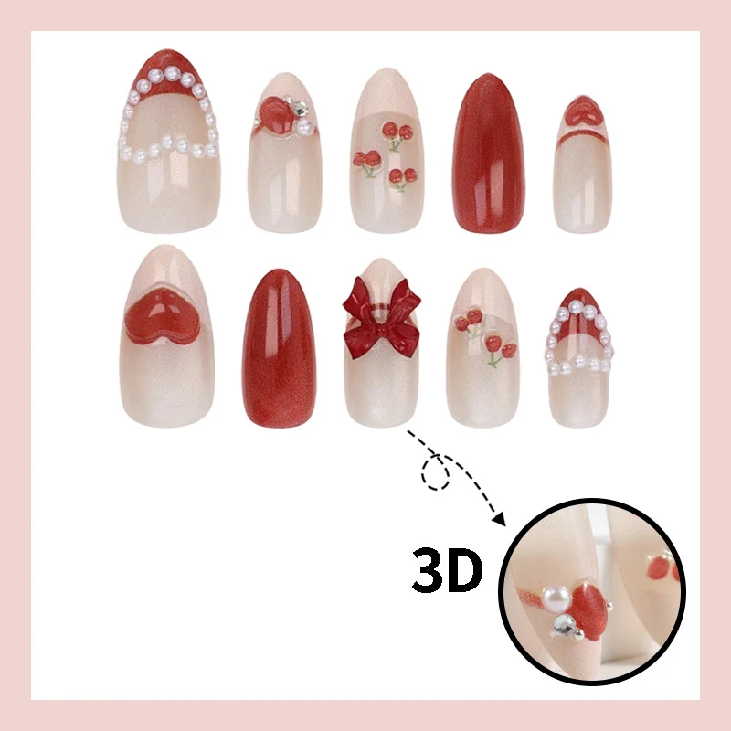 Kunstnagelset mit romantischen Beerendesigns und glamourösen Verzierungen Brehn