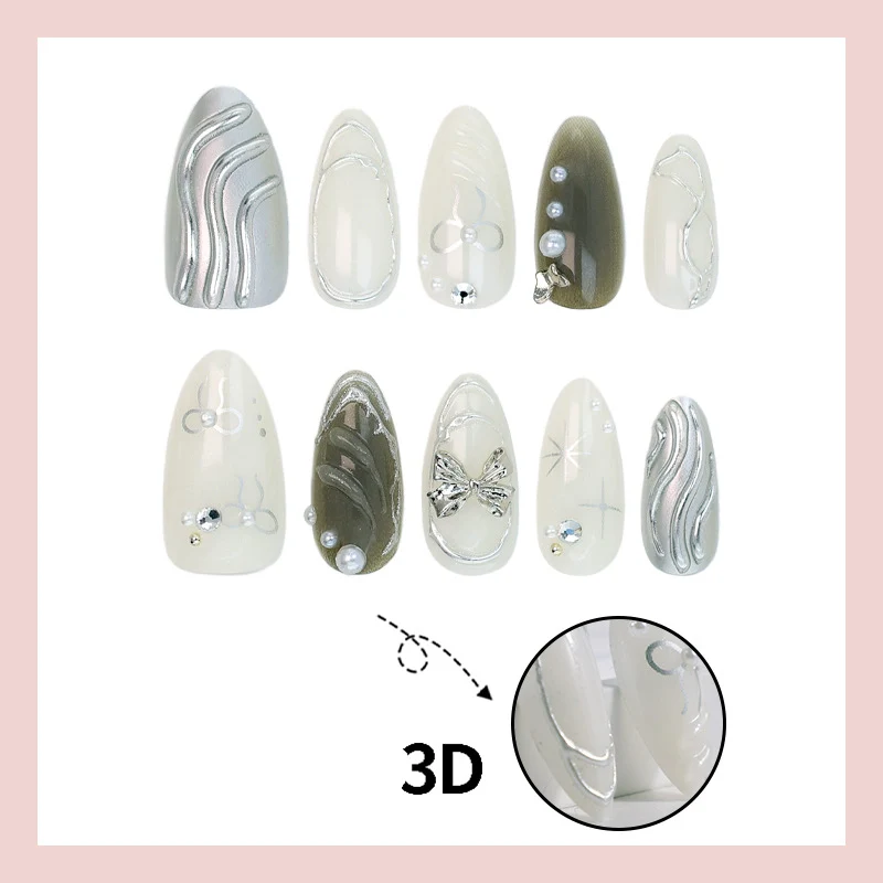 Kunstnagelset mit luxuriösen 3D-Verzierungen und eleganten Stein-Akzenten Brehn