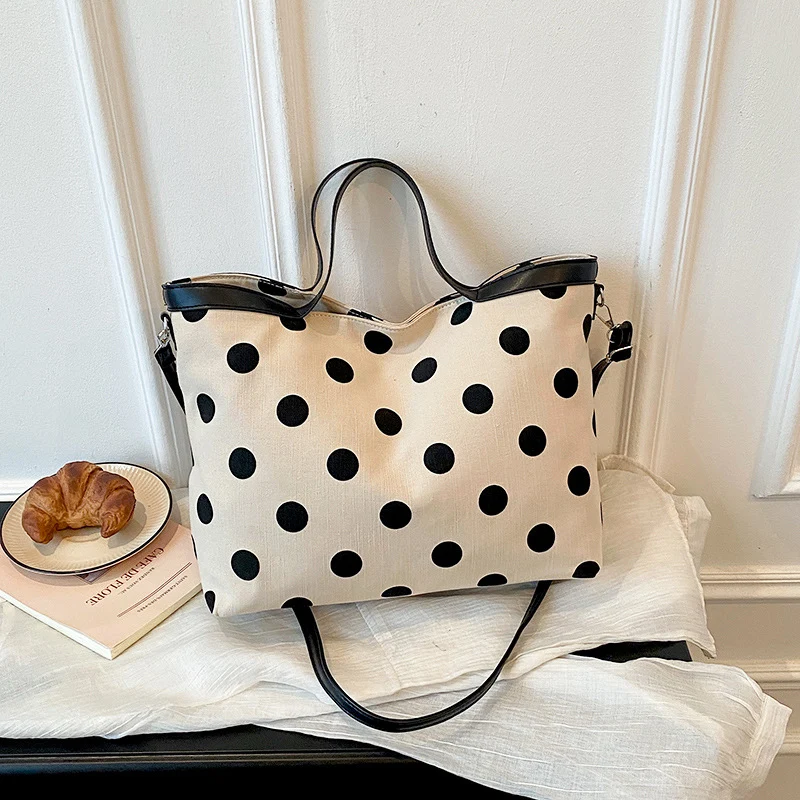 Punktedruck-Canvas-Shopper-Tasche
