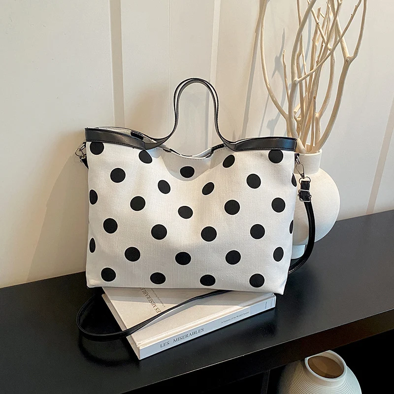 Punktedruck-Canvas-Shopper-Tasche